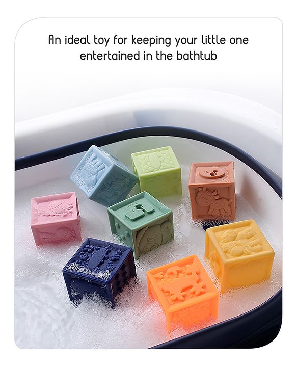 Babyhug Bath In Style Squeeze Building Blocks Set Pack of 8 - Multicolour