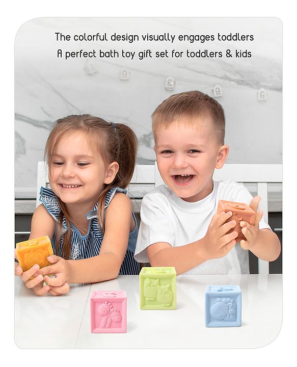 Babyhug Bath In Style Squeeze Building Blocks Set Pack of 8 - Multicolour