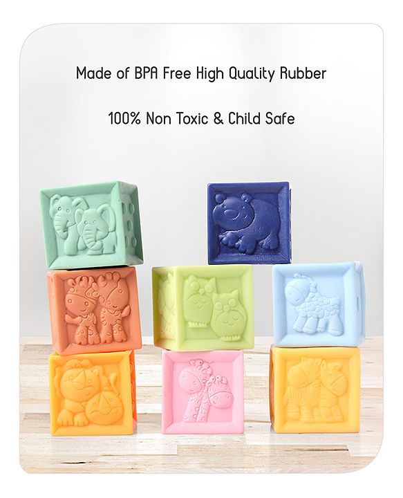 Babyhug Bath In Style Squeeze Building Blocks Set Pack of 8 - Multicolour