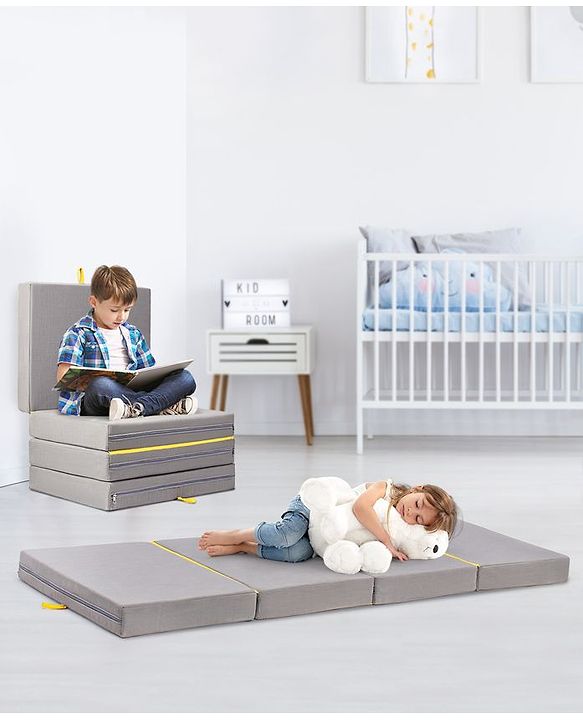 Pine Kids Classic Four Fold Sofa Cum Mattress - Grey