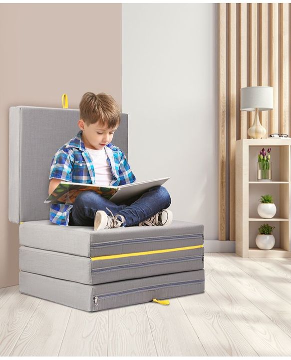 Pine Kids Classic Four Fold Sofa Cum Mattress - Grey
