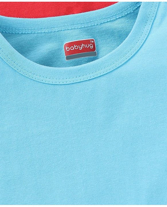 Babyhug Full Sleeves Cotton Blend Knit Tees Solid Pack of 3- Blue Red Peach