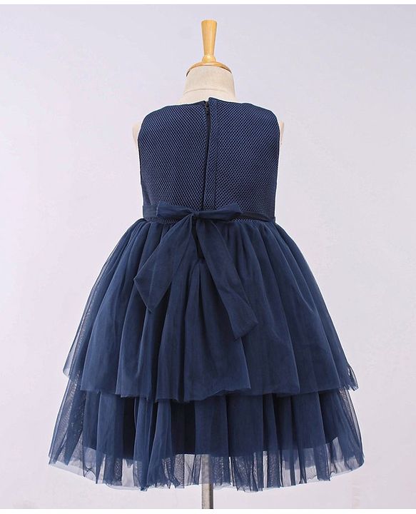 Babyhug Sleeveless Party Wear Frock With 3D Floral Applique - Navy
