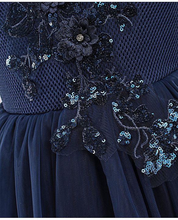 Babyhug Sleeveless Party Wear Frock With 3D Floral Applique - Navy