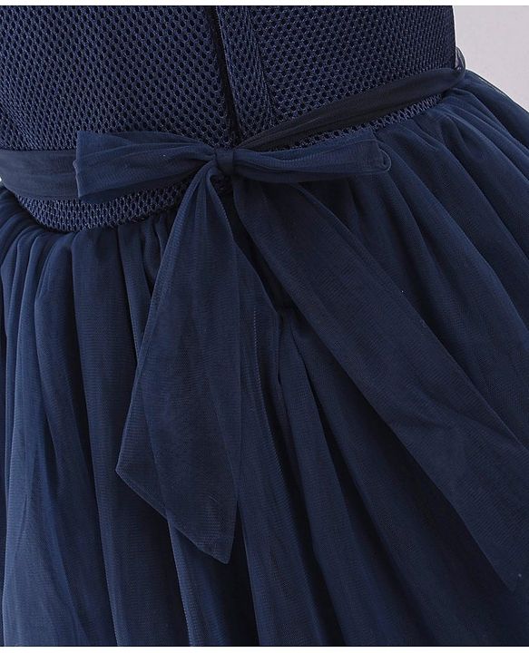 Babyhug Sleeveless Party Wear Frock With 3D Floral Applique - Navy