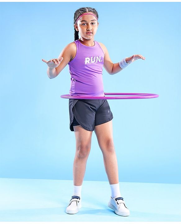 Pine Active Skin Friendly & Breathable Sleeveless Sportswear T-Shirt Text Print - Purple