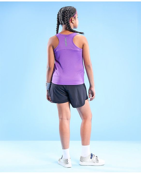 Pine Active Skin Friendly & Breathable Sleeveless Sportswear T-Shirt Text Print - Purple