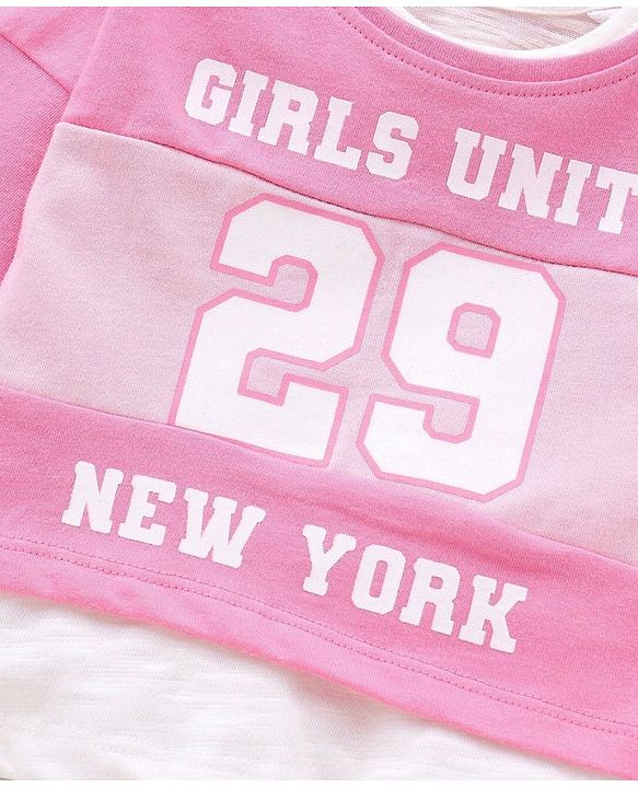 Babyhug Three Fourth Sleeves Crop Top With Inner Tee Placement Print - Pink