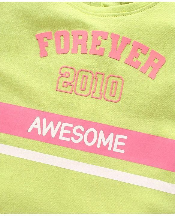 Babyhug 100% Cotton Full Sleeves T-Shirt Text Graphics Pack of 2 - Lime & Off White