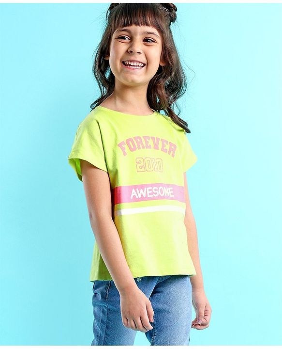 Babyhug 100% Cotton Full Sleeves T-Shirt Text Graphics Pack of 2 - Lime & Off White
