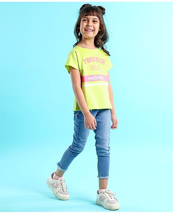 Babyhug 100% Cotton Full Sleeves T-Shirt Text Graphics Pack of 2 - Lime & Off White