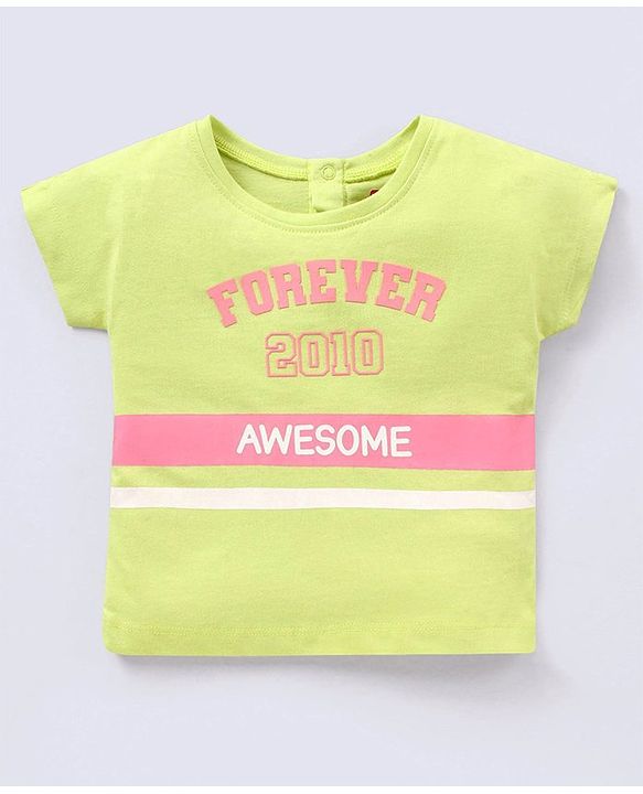 Babyhug 100% Cotton Full Sleeves T-Shirt Text Graphics Pack of 2 - Lime & Off White