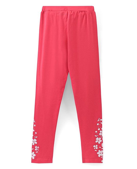 Pine Kids Full Length Stretchable & Biowashed Cotton Leggings Solid & Floral Print Pack Of 2 - Blue Pink