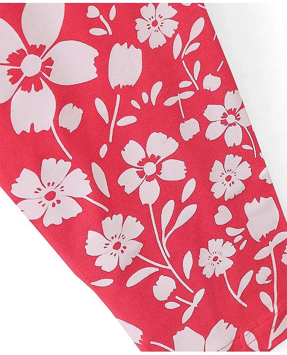 Pine Kids Full Length Stretchable & Biowashed Cotton Leggings Solid & Floral Print Pack Of 2 - Blue Pink