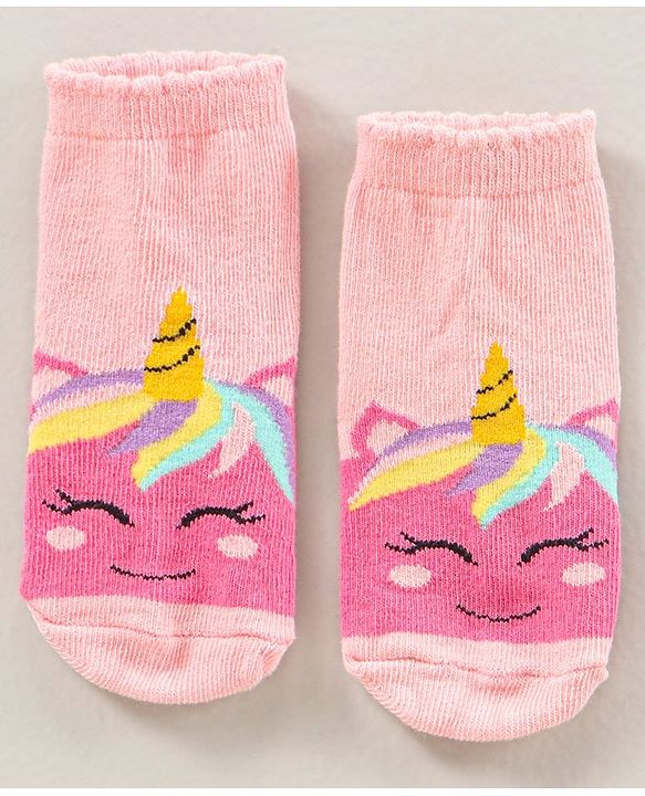Cute Walk by Babyhug Ankle Length Antibacterial Socks Pack Of 5  Striped & Unicorn Design - Multicolour