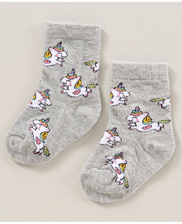 Cute Walk by Babyhug Ankle Length Antibacterial Socks Pack Of 5  Striped & Unicorn Design - Multicolour
