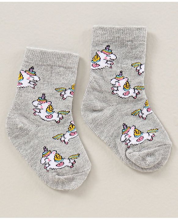 Cute Walk by Babyhug Ankle Length Antibacterial Socks Pack Of 5  Striped & Unicorn Design - Multicolour