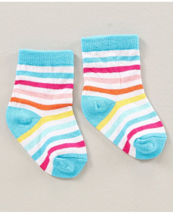 Cute Walk by Babyhug Ankle Length Antibacterial Socks Pack Of 5  Striped & Unicorn Design - Multicolour