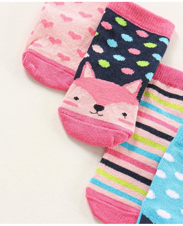 Cute Walk by Babyhug Ankle Length Antibacterial Socks Pack Of 5 Hearts Design  - Multicolour