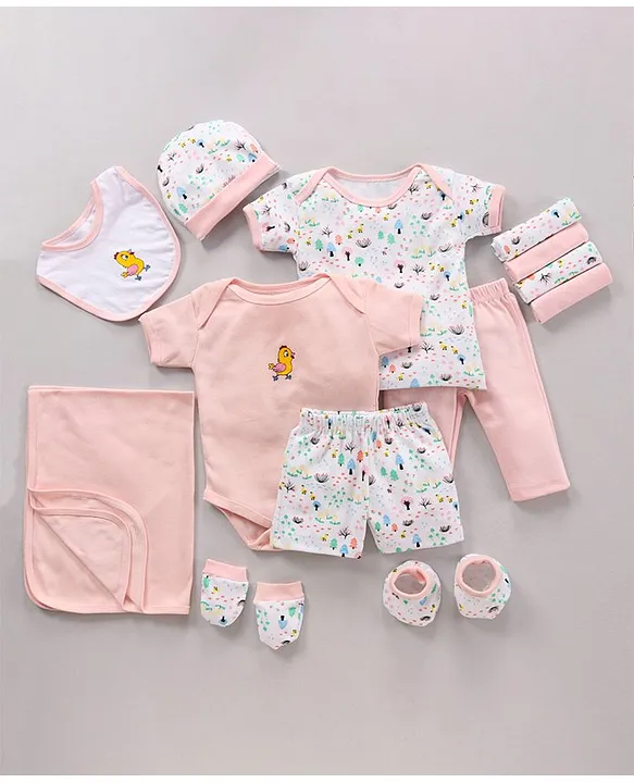 Bumzee Pack Of 13 Forest Trees Printed Clothing Gift Set Baby Pink
