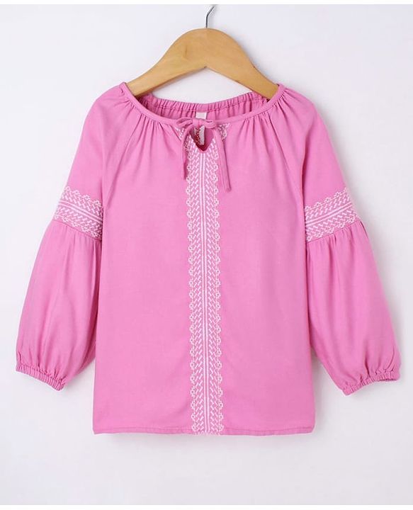 Babyhug 100% Rayon Full Length Embroidered Top with Denim Jeans- Pink & Blue