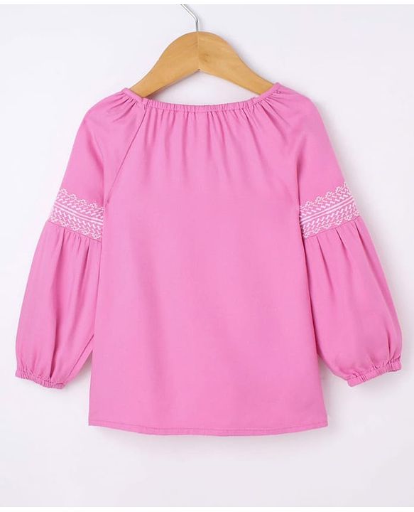 Babyhug 100% Rayon Full Length Embroidered Top with Denim Jeans- Pink & Blue