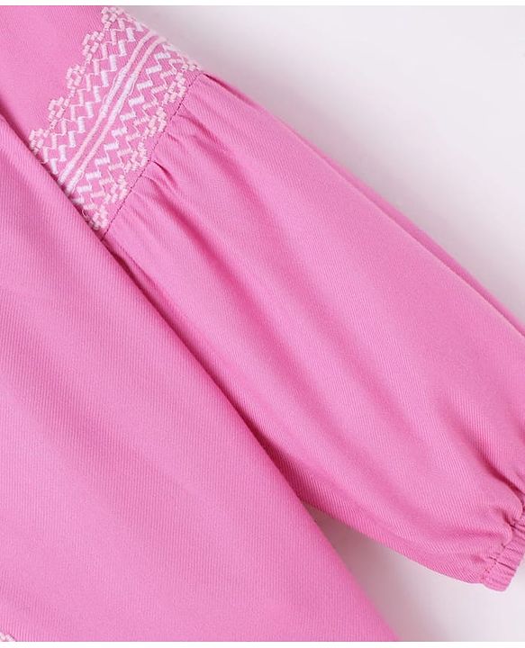 Babyhug 100% Rayon Full Length Embroidered Top with Denim Jeans- Pink & Blue