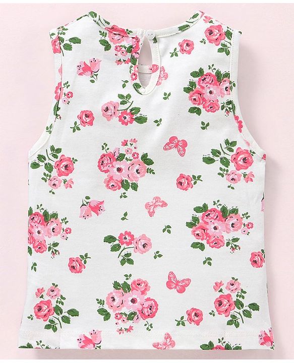 Babyhug Sleeveless Crop Top with Inner Tee Floral and Text Print - Pink White