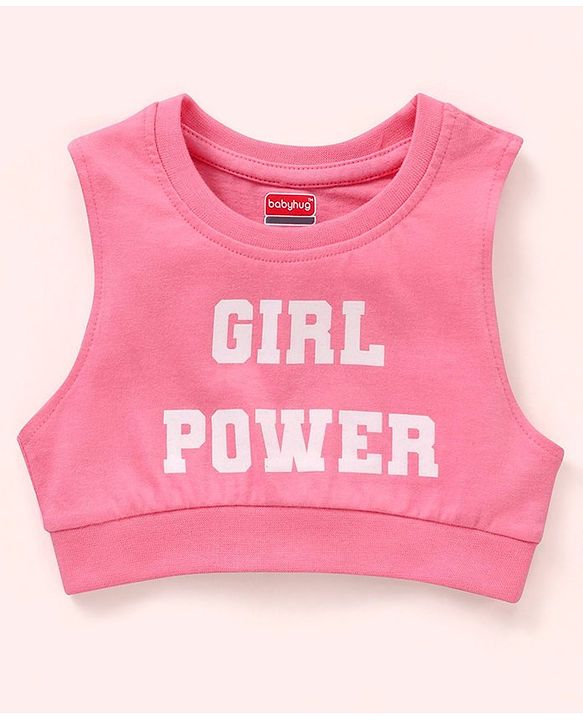Babyhug Sleeveless Crop Top with Inner Tee Floral and Text Print - Pink White