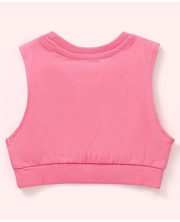 Babyhug Sleeveless Crop Top with Inner Tee Floral and Text Print - Pink White