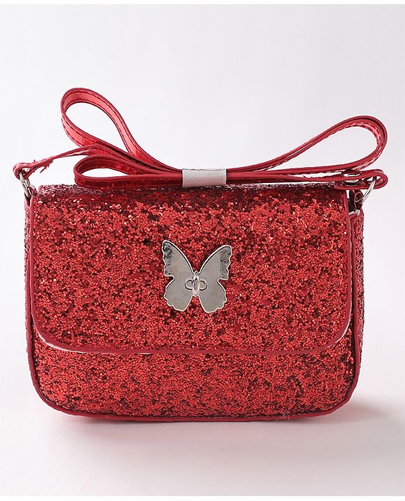 Babyhug Free Size Sling Bag  With Sequin Detailing & Butterfly Applique- Red
