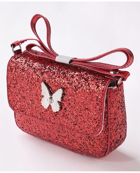 Babyhug Free Size Sling Bag  With Sequin Detailing & Butterfly Applique- Red