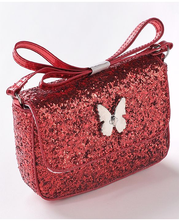 Babyhug Free Size Sling Bag  With Sequin Detailing & Butterfly Applique- Red