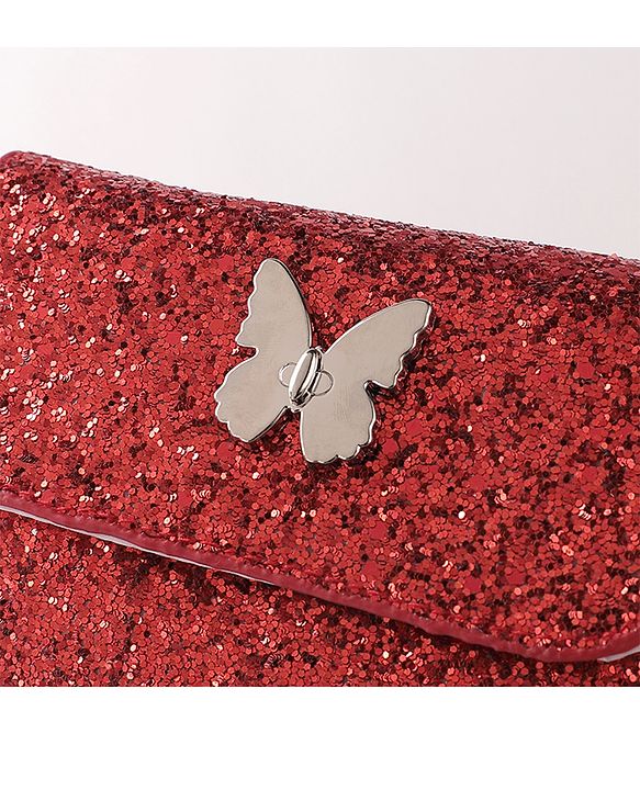 Babyhug Free Size Sling Bag  With Sequin Detailing & Butterfly Applique- Red