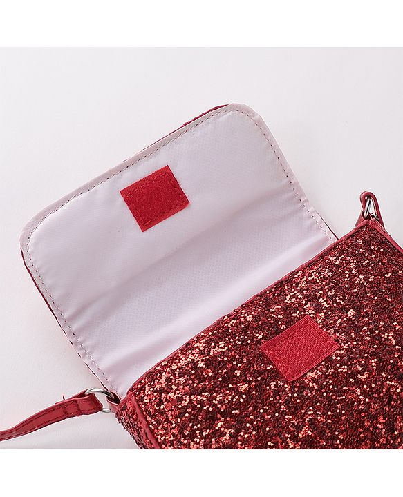 Babyhug Free Size Sling Bag  With Sequin Detailing & Butterfly Applique- Red