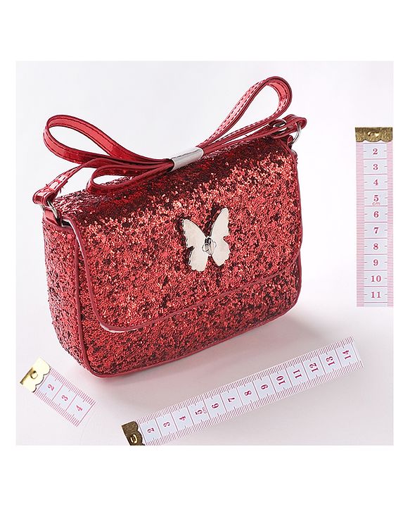 Babyhug Free Size Sling Bag  With Sequin Detailing & Butterfly Applique- Red