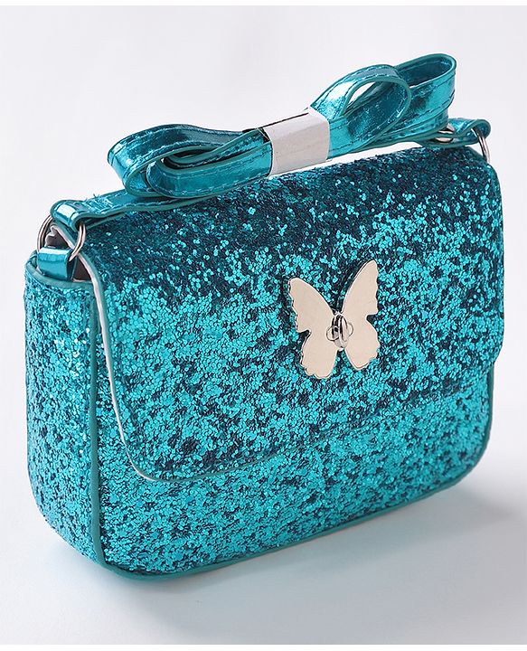 Babyhug Free Size Sling Bag  With Sequin Detailing & Butterfly Applique- Blue