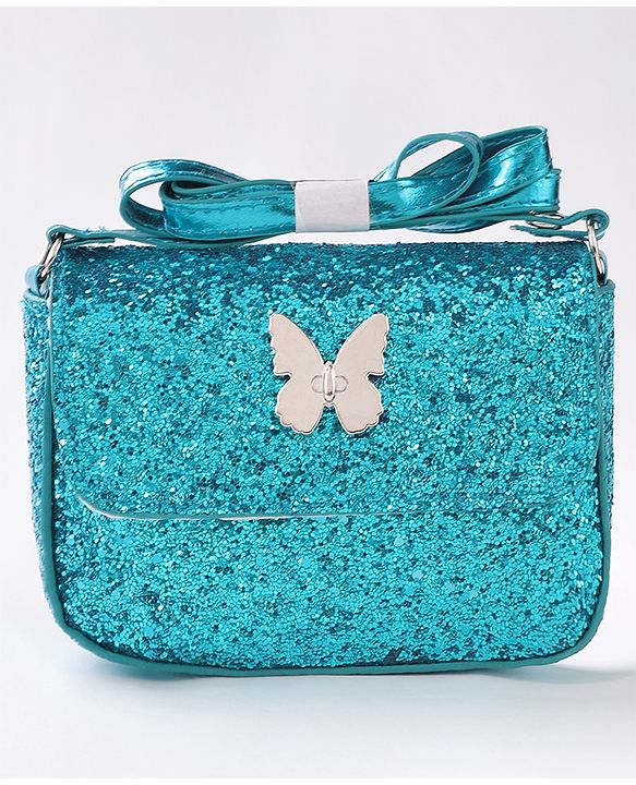 Babyhug Free Size Sling Bag  With Sequin Detailing & Butterfly Applique- Blue