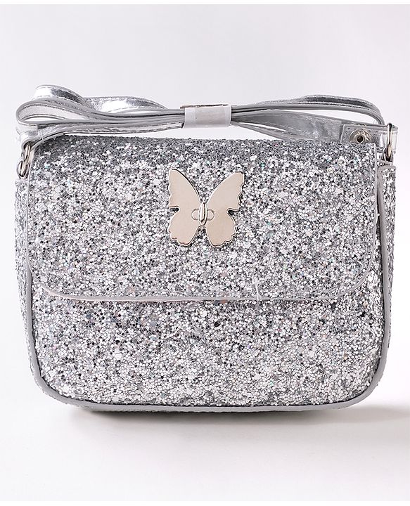 Babyhug Free Size Sling Bag  With Sequin Detailing & Butterfly Applique- Silver
