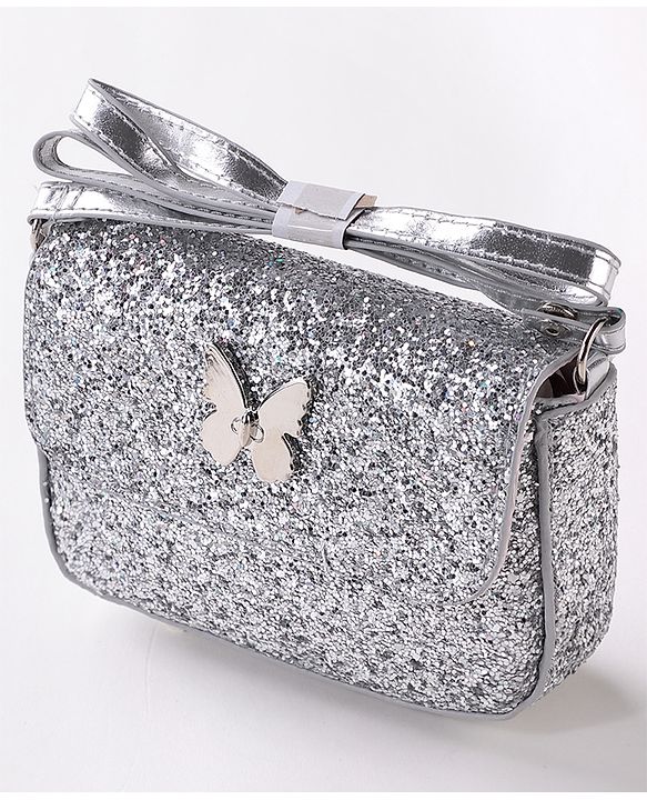Babyhug Free Size Sling Bag  With Sequin Detailing & Butterfly Applique- Silver