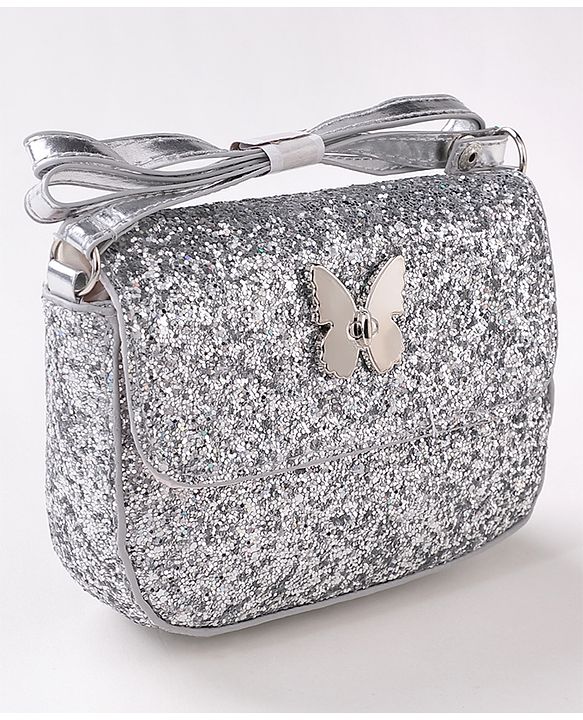 Babyhug Free Size Sling Bag  With Sequin Detailing & Butterfly Applique- Silver