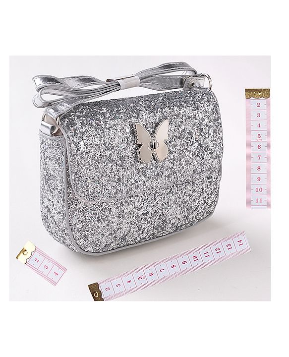 Babyhug Free Size Sling Bag  With Sequin Detailing & Butterfly Applique- Silver
