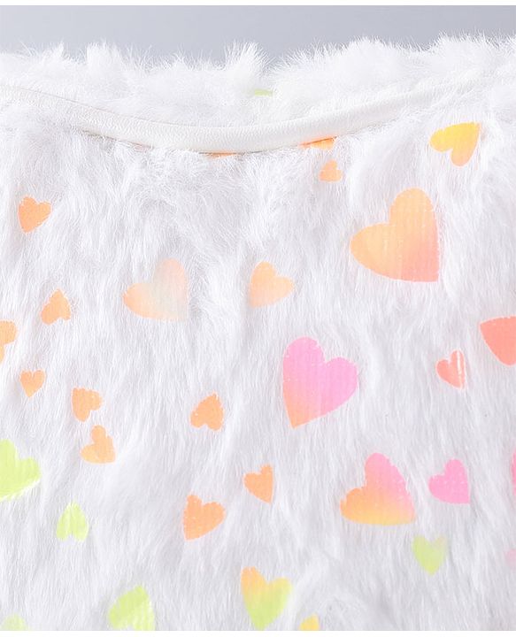 Babyhug Free Size Sling Bag With Fur Detailing & Hearts Print- White