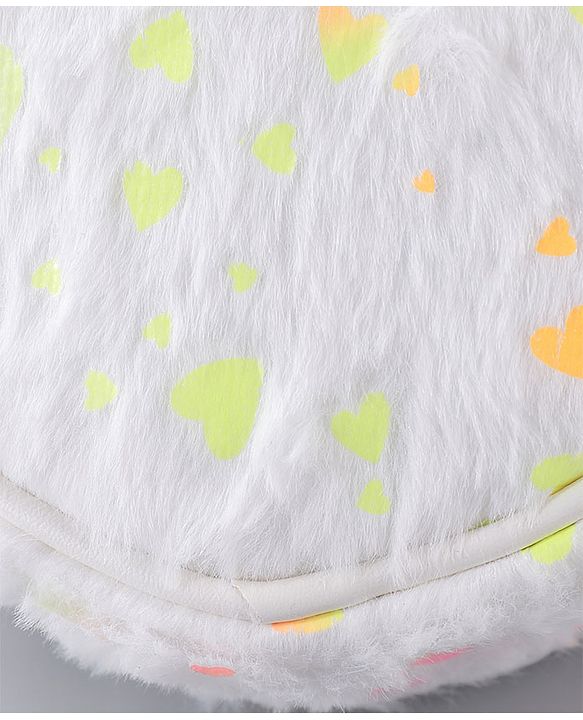 Babyhug Free Size Sling Bag With Fur Detailing & Hearts Print- White