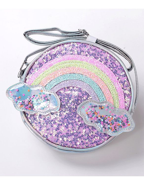 Babyhug Free Size Sling Bag With Sequin Detailing Rainbow & Cloud Patch- Purple
