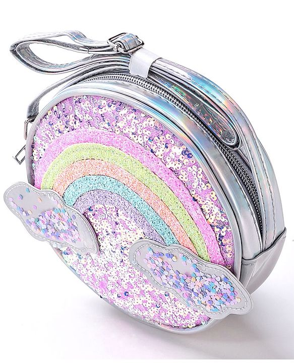 Babyhug Free Size Sling Bag With Sequin Detailing Rainbow & Cloud Patch- Purple