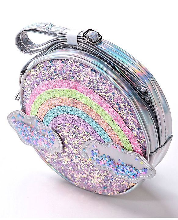 Babyhug Free Size Sling Bag With Sequin Detailing Rainbow & Cloud Patch- Purple