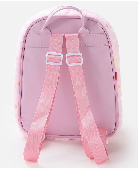 Babyhug Free Size Fashion Fur Backpack Hearts Print- Pink