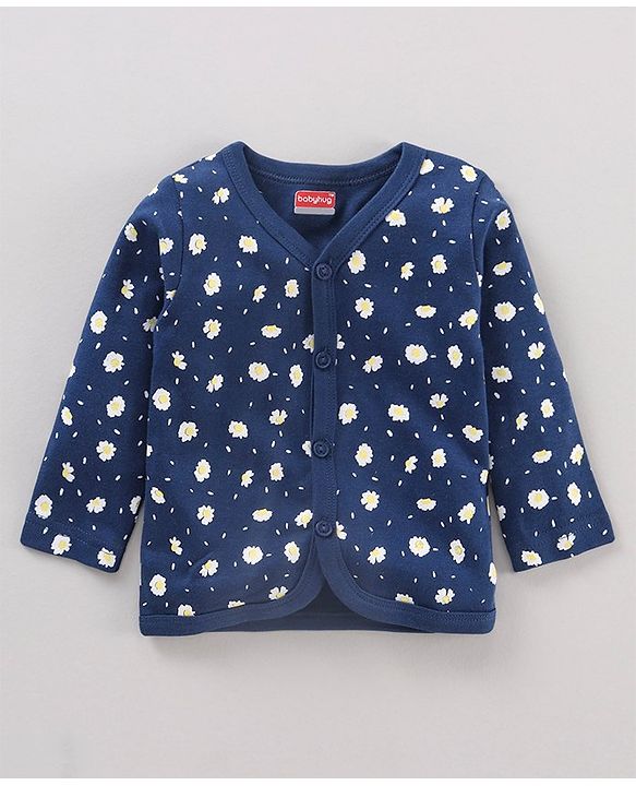 Babyhug 100% Cotton Vests Floral Print Pack of 3 - Yellow White & Navy
