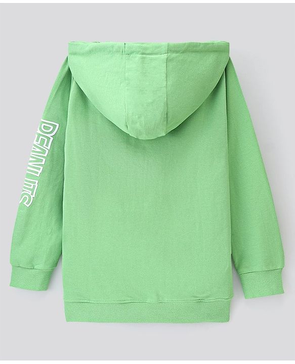 Pine Kids Full Cotton Knit Full Sleeves Snoopy Collection Hooded Bio-washed Sweatshirt - Opaline Green